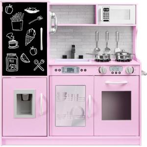 imageBest Choice Products Pretend Play Kitchen Wooden Toy Set for Kids wRealistic Design Telephone Utensils Oven Microwave Sink  Pink FloralPink