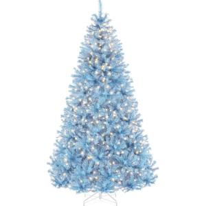 imageBest Choice Products White Christmas Tree 75ft PreLit Artificial Pine Tree Premium Holiday Decoration wWarm White Lights Stand Easy AssemblyBaby Blue