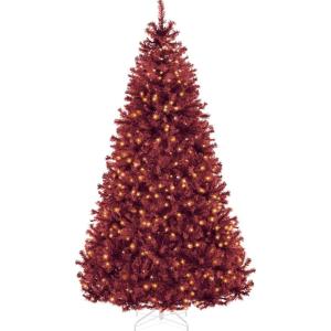 imageBest Choice Products White Christmas Tree 75ft PreLit Artificial Pine Tree Premium Holiday Decoration wWarm White Lights Stand Easy AssemblyBurgundy