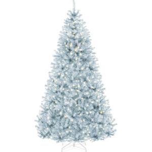 imageBest Choice Products White Christmas Tree 75ft PreLit Artificial Pine Tree Premium Holiday Decoration wWarm White Lights Stand Easy AssemblyIce Blue