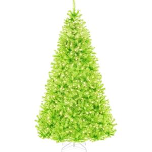 imageBest Choice Products White Christmas Tree 75ft PreLit Artificial Pine Tree Premium Holiday Decoration wWarm White Lights Stand Easy AssemblyLime Green
