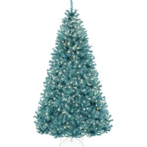 imageBest Choice Products White Christmas Tree 75ft PreLit Artificial Pine Tree Premium Holiday Decoration wWarm White Lights Stand Easy AssemblyPeacock Blue