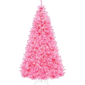 imageBest Choice Products White Christmas Tree 75ft PreLit Artificial Pine Tree Premium Holiday Decoration wWarm White Lights Stand Easy AssemblyPink