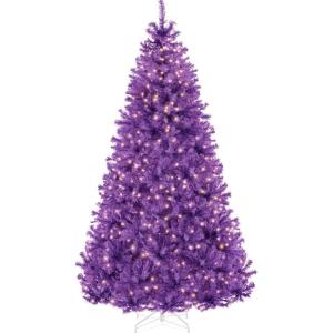 imageBest Choice Products White Christmas Tree 75ft PreLit Artificial Pine Tree Premium Holiday Decoration wWarm White Lights Stand Easy AssemblyPurple
