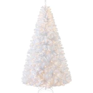 imageBest Choice Products White Christmas Tree 75ft PreLit Artificial Pine Tree Premium Holiday Decoration wWarm White Lights Stand Easy AssemblyWhite Lights