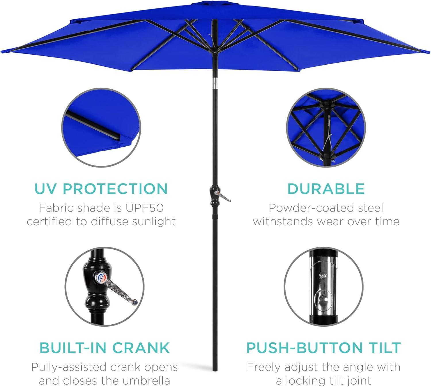 imageBest Choice Products 10ft Market Umbrella Outdoor Sun Shade for Backyard Deck Poolside Table wWoodgrain Pattern Easy Tilt ampamp Crank  Fog GrayResort Blue