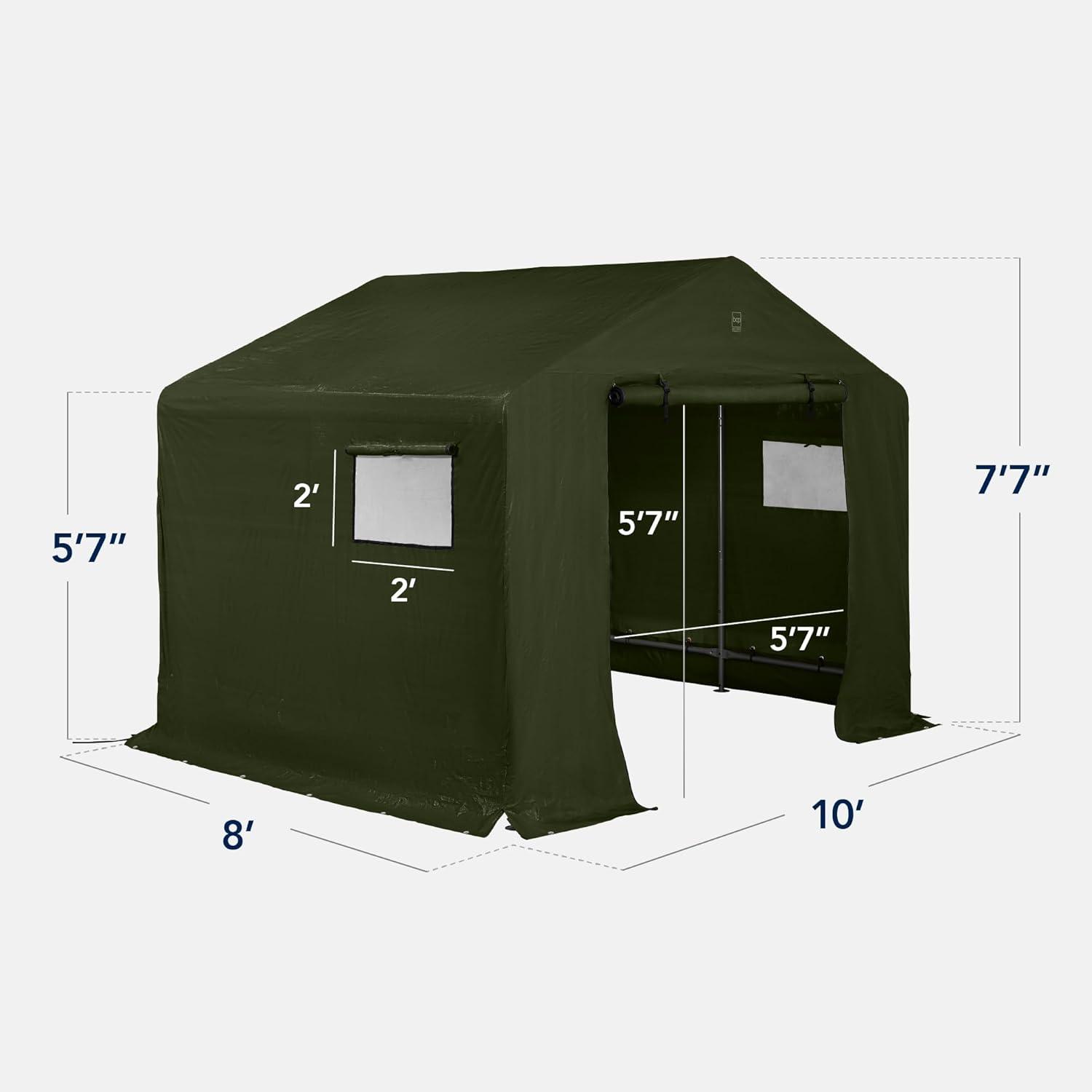 imageBest Choice Products 10x8ft Outdoor Storage Shed Carport Canopy Shelter Dual Doors ampamp Windows Metal Frame WeatherResistant Perfect for Storing Motorcycle Bike Garden Tools  TanForest Green