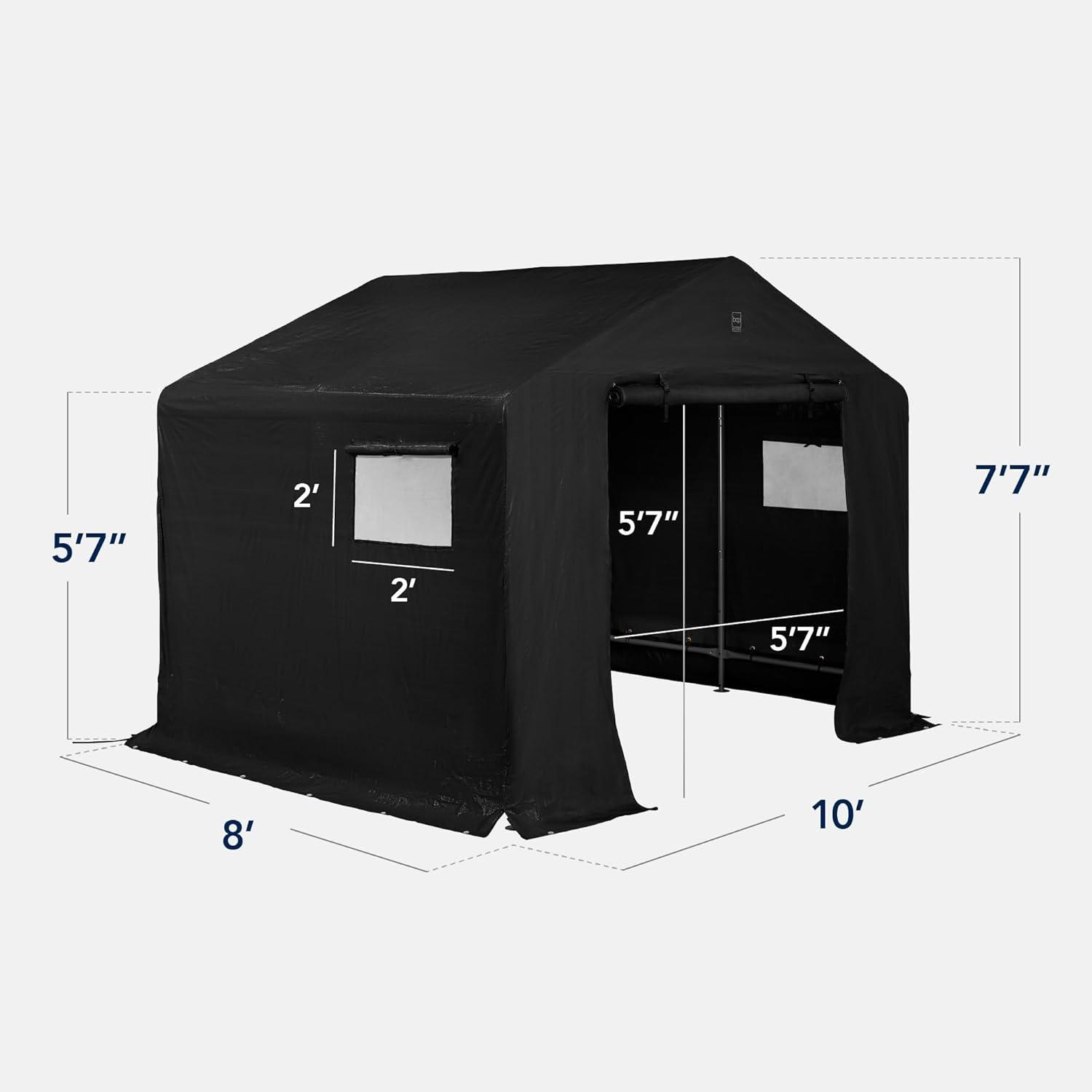 imageBest Choice Products 10x8ft Outdoor Storage Shed Carport Canopy Shelter Dual Doors ampamp Windows Metal Frame WeatherResistant Perfect for Storing Motorcycle Bike Garden Tools  TanBlack
