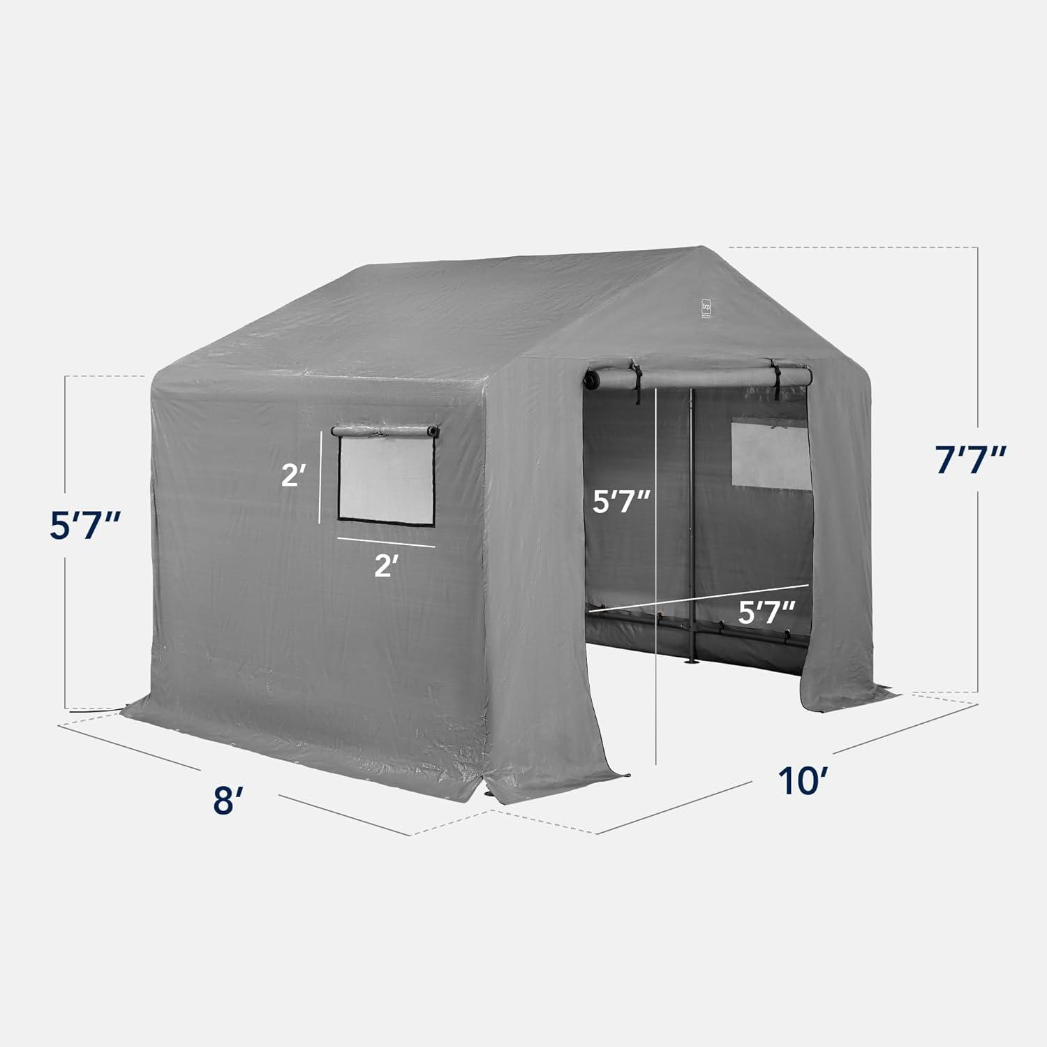 imageBest Choice Products 10x8ft Outdoor Storage Shed Carport Canopy Shelter Dual Doors ampamp Windows Metal Frame WeatherResistant Perfect for Storing Motorcycle Bike Garden Tools  TanGray