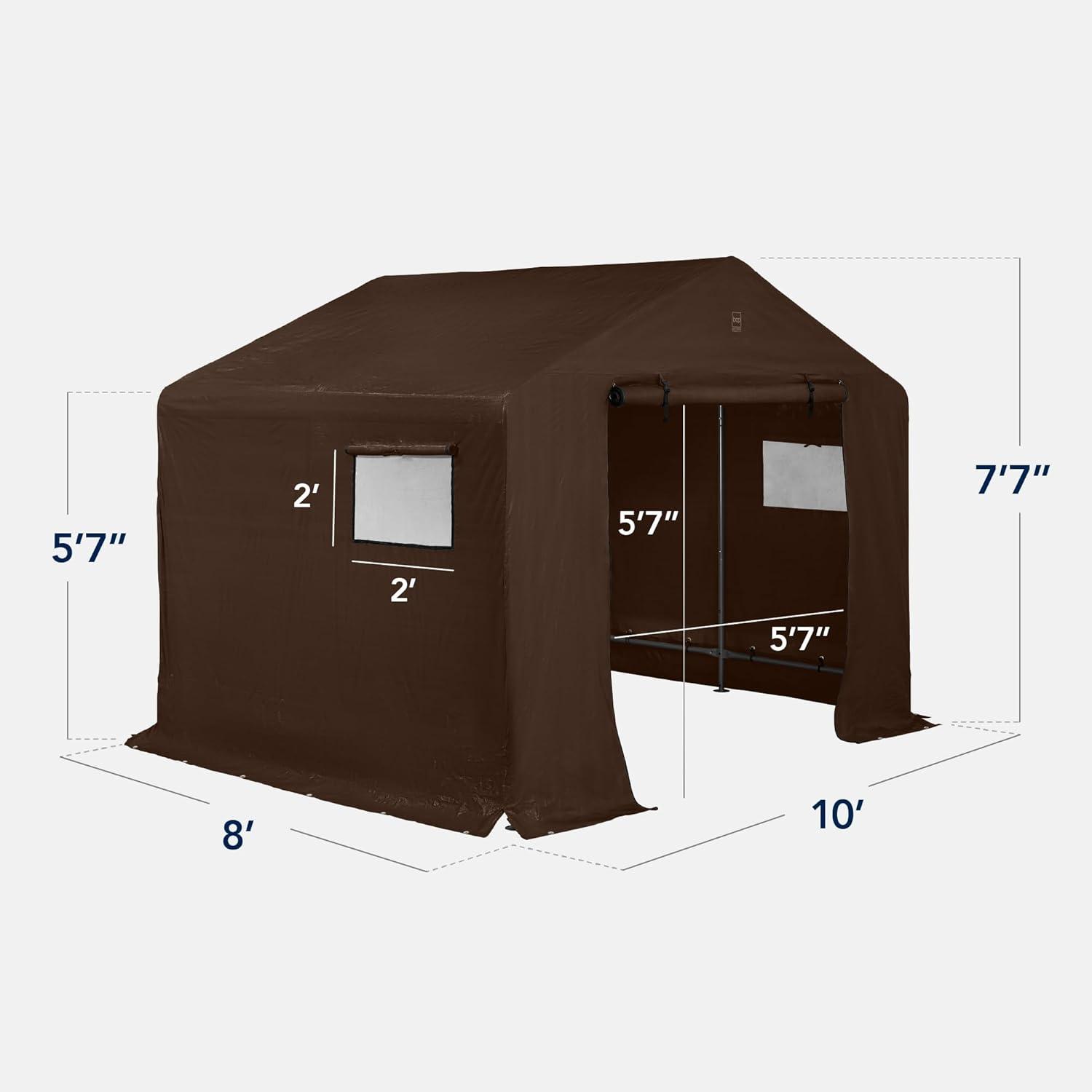 imageBest Choice Products 10x8ft Outdoor Storage Shed Carport Canopy Shelter Dual Doors ampamp Windows Metal Frame WeatherResistant Perfect for Storing Motorcycle Bike Garden Tools  TanBrown