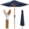 imageBest Choice Products 10ft Market Umbrella Outdoor Sun Shade for Backyard Deck Poolside Table wWoodgrain Pattern Easy Tilt ampamp Crank  Fog GrayNavy Blue