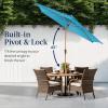 imageBest Choice Products 10ft Market Umbrella Outdoor Sun Shade for Backyard Deck Poolside Table wWoodgrain Pattern Easy Tilt ampamp Crank  Fog GraySky Blue