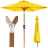 imageBest Choice Products 10ft Market Umbrella Outdoor Sun Shade for Backyard Deck Poolside Table wWoodgrain Pattern Easy Tilt ampamp Crank  Fog GrayYellow