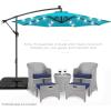 imageBest Choice Products 10ft Solar LED Offset Hanging Market Patio Umbrella for Backyard Poolside Lawn and Garden wEasy Tilt Adjustment Polyester Shade 8 Ribs  TanSky Blue