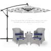 imageBest Choice Products 10ft Solar LED Offset Hanging Market Patio Umbrella for Backyard Poolside Lawn and Garden wEasy Tilt Adjustment Polyester Shade 8 Ribs  TanFog Gray
