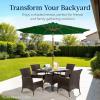 imageBest Choice Products 10ft Solar Polyester LED Lighted Patio Umbrella wTilt Adjustment and UVResistant Fabric  TanGreen