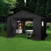 imageBest Choice Products 10x8ft Outdoor Storage Shed Carport Canopy Shelter Dual Doors ampamp Windows Metal Frame WeatherResistant Perfect for Storing Motorcycle Bike Garden Tools  TanBlack