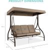 imageBest Choice Products 3Seat Outdoor Large Converting Canopy Swing Glider Patio Hammock Lounge Chair for Porch Backyard wFlatbed Adjustable Shade Removable Cushions  BurgundyDesert Taupe