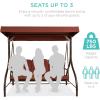 imageBest Choice Products 3Seat Outdoor Large Converting Canopy Swing Glider Patio Hammock Lounge Chair for Porch Backyard wFlatbed Adjustable Shade Removable Cushions  BurgundyDark Rust