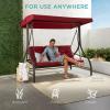 imageBest Choice Products 3Seat Outdoor Large Converting Canopy Swing Glider Patio Hammock Lounge Chair for Porch Backyard wFlatbed Adjustable Shade Removable Cushions  BurgundyGray