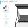 imageBest Choice Products 3Seat Outdoor Large Converting Canopy Swing Glider Patio Hammock Lounge Chair for Porch Backyard wFlatbed Adjustable Shade Removable Cushions  BurgundyGray