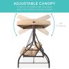 imageBest Choice Products 3Seat Outdoor Large Converting Canopy Swing Glider Patio Hammock Lounge Chair for Porch Backyard wFlatbed Adjustable Shade Removable Cushions  BurgundyTan
