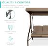 imageBest Choice Products 3Seat Outdoor Large Converting Canopy Swing Glider Patio Hammock Lounge Chair for Porch Backyard wFlatbed Adjustable Shade Removable Cushions  BurgundyDesert Taupe