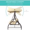 imageBest Choice Products 3Seat Outdoor Large Converting Canopy Swing Glider Patio Hammock Lounge Chair for Porch Backyard wFlatbed Adjustable Shade Removable Cushions  BurgundyIvory
