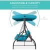 imageBest Choice Products 3Seat Outdoor Large Converting Canopy Swing Glider Patio Hammock Lounge Chair for Porch Backyard wFlatbed Adjustable Shade Removable Cushions  BurgundySky Blue