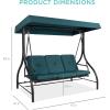 imageBest Choice Products 3Seat Outdoor Large Converting Canopy Swing Glider Patio Hammock Lounge Chair for Porch Backyard wFlatbed Adjustable Shade Removable Cushions  BurgundyPeacock