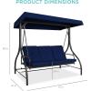 imageBest Choice Products 3Seat Outdoor Large Converting Canopy Swing Glider Patio Hammock Lounge Chair for Porch Backyard wFlatbed Adjustable Shade Removable Cushions  BurgundyNavy