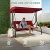 imageBest Choice Products 3Seat Outdoor Large Converting Canopy Swing Glider Patio Hammock Lounge Chair for Porch Backyard wFlatbed Adjustable Shade Removable Cushions  BurgundyBurgundy