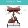 imageBest Choice Products 3Seat Outdoor Large Converting Canopy Swing Glider Patio Hammock Lounge Chair for Porch Backyard wFlatbed Adjustable Shade Removable Cushions  BurgundyDark Rust