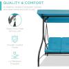 imageBest Choice Products 3Seat Outdoor Large Converting Canopy Swing Glider Patio Hammock Lounge Chair for Porch Backyard wFlatbed Adjustable Shade Removable Cushions  BurgundySky Blue