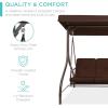 imageBest Choice Products 3Seat Outdoor Large Converting Canopy Swing Glider Patio Hammock Lounge Chair for Porch Backyard wFlatbed Adjustable Shade Removable Cushions  BurgundyBrown