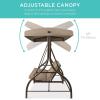 imageBest Choice Products 3Seat Outdoor Large Converting Canopy Swing Glider Patio Hammock Lounge Chair for Porch Backyard wFlatbed Adjustable Shade Removable Cushions  BurgundyDesert Taupe