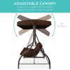 imageBest Choice Products 3Seat Outdoor Large Converting Canopy Swing Glider Patio Hammock Lounge Chair for Porch Backyard wFlatbed Adjustable Shade Removable Cushions  BurgundyBrown