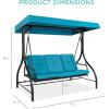 imageBest Choice Products 3Seat Outdoor Large Converting Canopy Swing Glider Patio Hammock Lounge Chair for Porch Backyard wFlatbed Adjustable Shade Removable Cushions  BurgundySky Blue