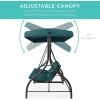 imageBest Choice Products 3Seat Outdoor Large Converting Canopy Swing Glider Patio Hammock Lounge Chair for Porch Backyard wFlatbed Adjustable Shade Removable Cushions  BurgundyPeacock