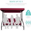 imageBest Choice Products 3Seat Outdoor Large Converting Canopy Swing Glider Patio Hammock Lounge Chair for Porch Backyard wFlatbed Adjustable Shade Removable Cushions  BurgundyBurgundy