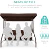 imageBest Choice Products 3Seat Outdoor Large Converting Canopy Swing Glider Patio Hammock Lounge Chair for Porch Backyard wFlatbed Adjustable Shade Removable Cushions  BurgundyBrown