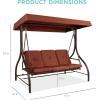 imageBest Choice Products 3Seat Outdoor Large Converting Canopy Swing Glider Patio Hammock Lounge Chair for Porch Backyard wFlatbed Adjustable Shade Removable Cushions  BurgundyDark Rust