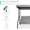 imageBest Choice Products 3Seat Outdoor Large Converting Canopy Swing Glider Patio Hammock Lounge Chair for Porch Backyard wFlatbed Adjustable Shade Removable Cushions  BurgundyFog Gray