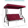imageBest Choice Products 3Seat Outdoor Large Converting Canopy Swing Glider Patio Hammock Lounge Chair for Porch Backyard wFlatbed Adjustable Shade Removable Cushions  BurgundyBurgundy