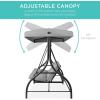 imageBest Choice Products 3Seat Outdoor Large Converting Canopy Swing Glider Patio Hammock Lounge Chair for Porch Backyard wFlatbed Adjustable Shade Removable Cushions  BurgundyFog Gray