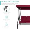 imageBest Choice Products 3Seat Outdoor Large Converting Canopy Swing Glider Patio Hammock Lounge Chair for Porch Backyard wFlatbed Adjustable Shade Removable Cushions  BurgundyBurgundy
