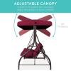 imageBest Choice Products 3Seat Outdoor Large Converting Canopy Swing Glider Patio Hammock Lounge Chair for Porch Backyard wFlatbed Adjustable Shade Removable Cushions  BurgundyBurgundy