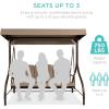 imageBest Choice Products 3Seat Outdoor Large Converting Canopy Swing Glider Patio Hammock Lounge Chair for Porch Backyard wFlatbed Adjustable Shade Removable Cushions  BurgundyDesert Taupe