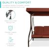 imageBest Choice Products 3Seat Outdoor Large Converting Canopy Swing Glider Patio Hammock Lounge Chair for Porch Backyard wFlatbed Adjustable Shade Removable Cushions  BurgundyDark Rust