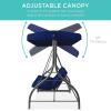 imageBest Choice Products 3Seat Outdoor Large Converting Canopy Swing Glider Patio Hammock Lounge Chair for Porch Backyard wFlatbed Adjustable Shade Removable Cushions  BurgundyNavy